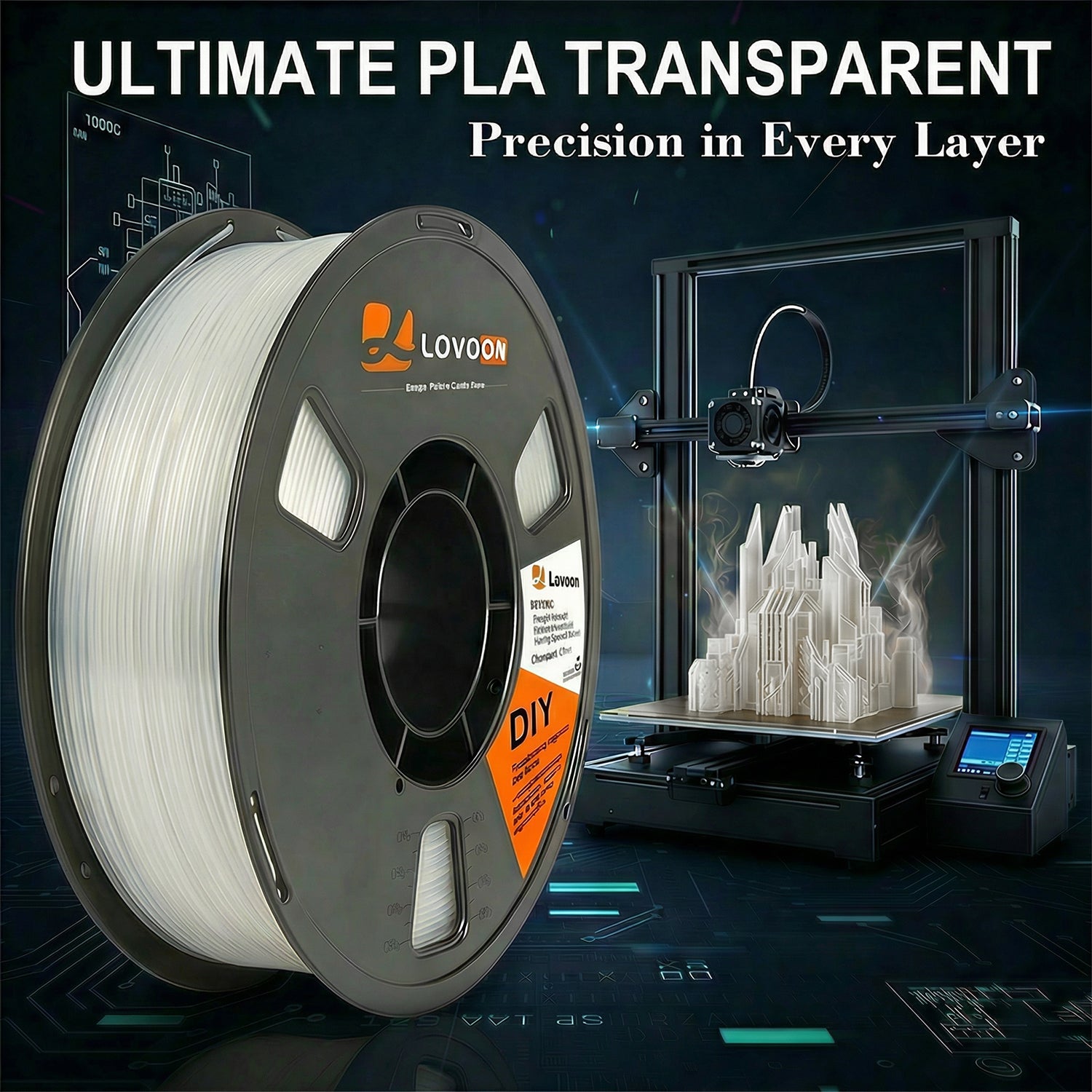 LOVOON PLA 3D Printer Filament 1kg-Transparent