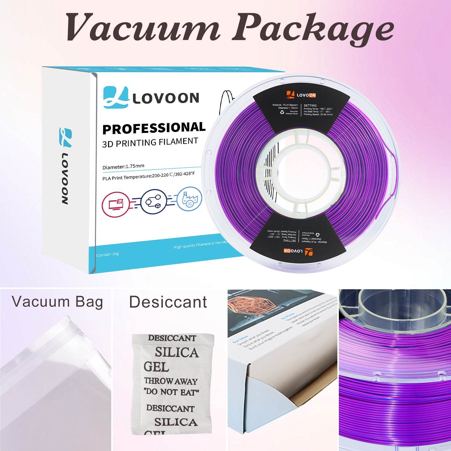 Tricolor Silk PLA Filament Blue-Black-Purple - Lovoon