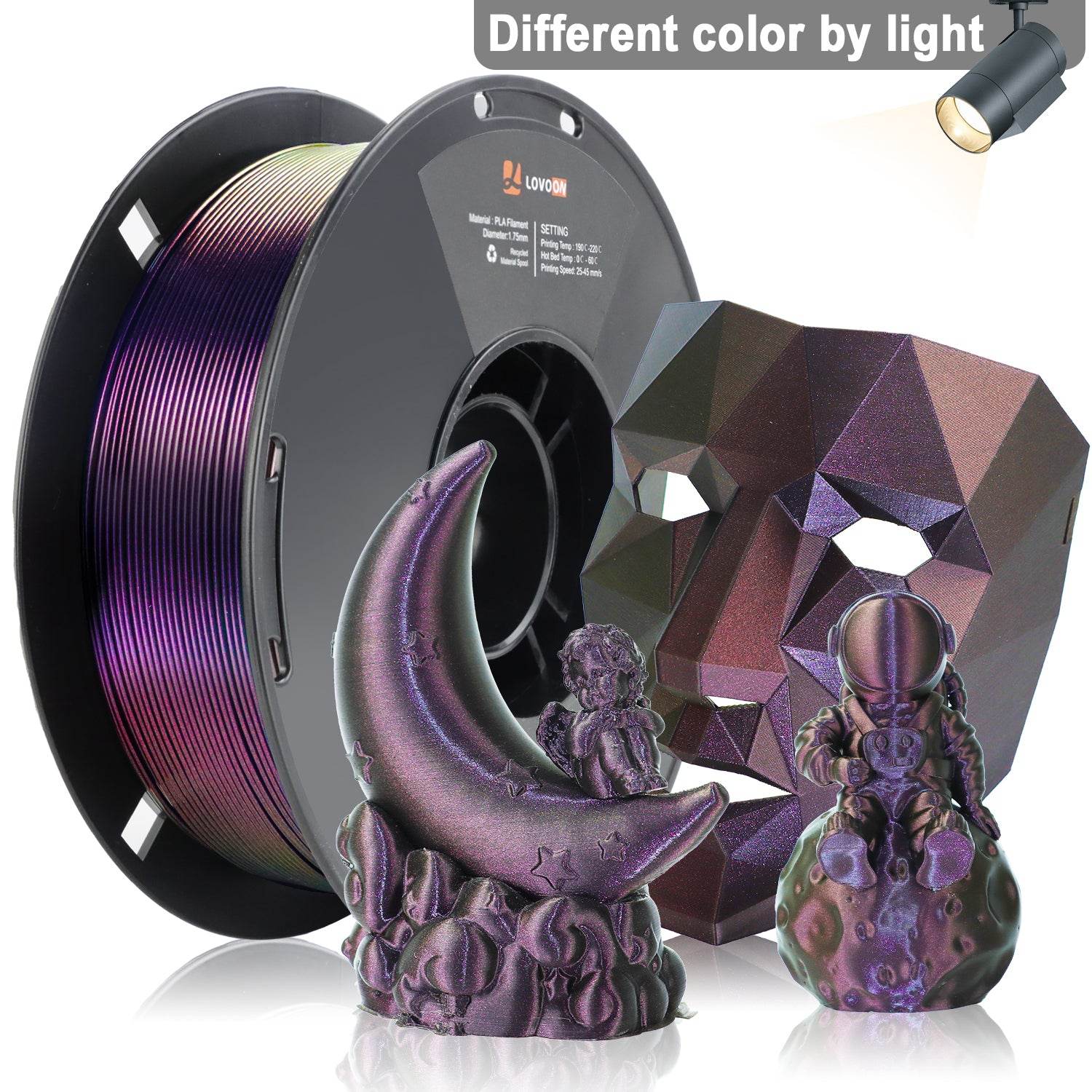 Sparkle PLA Filament Galaxy Wine Red Color Change - Lovoon