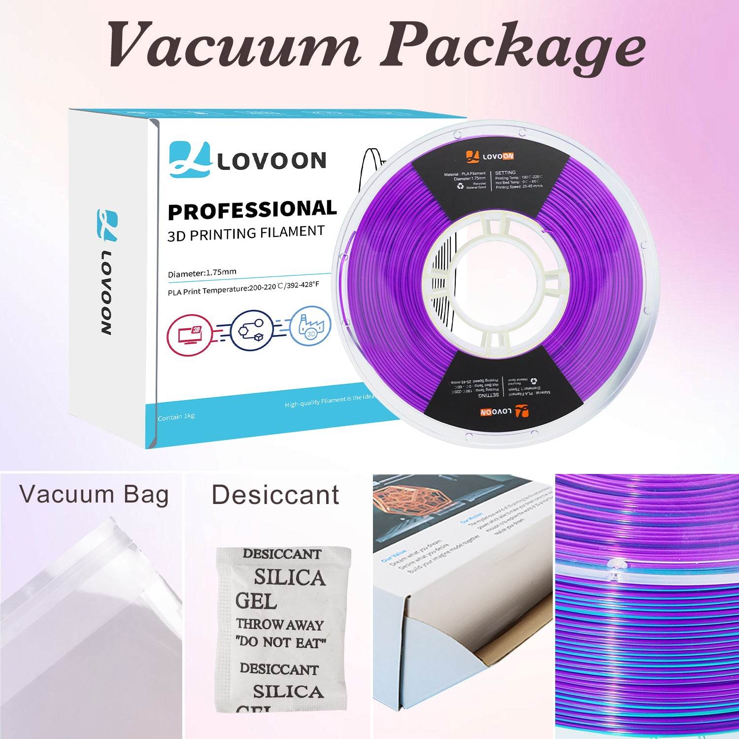 Dual Color Silk PLA Filament Teal-Dark Violet (Blue-Purple) - Lovoon