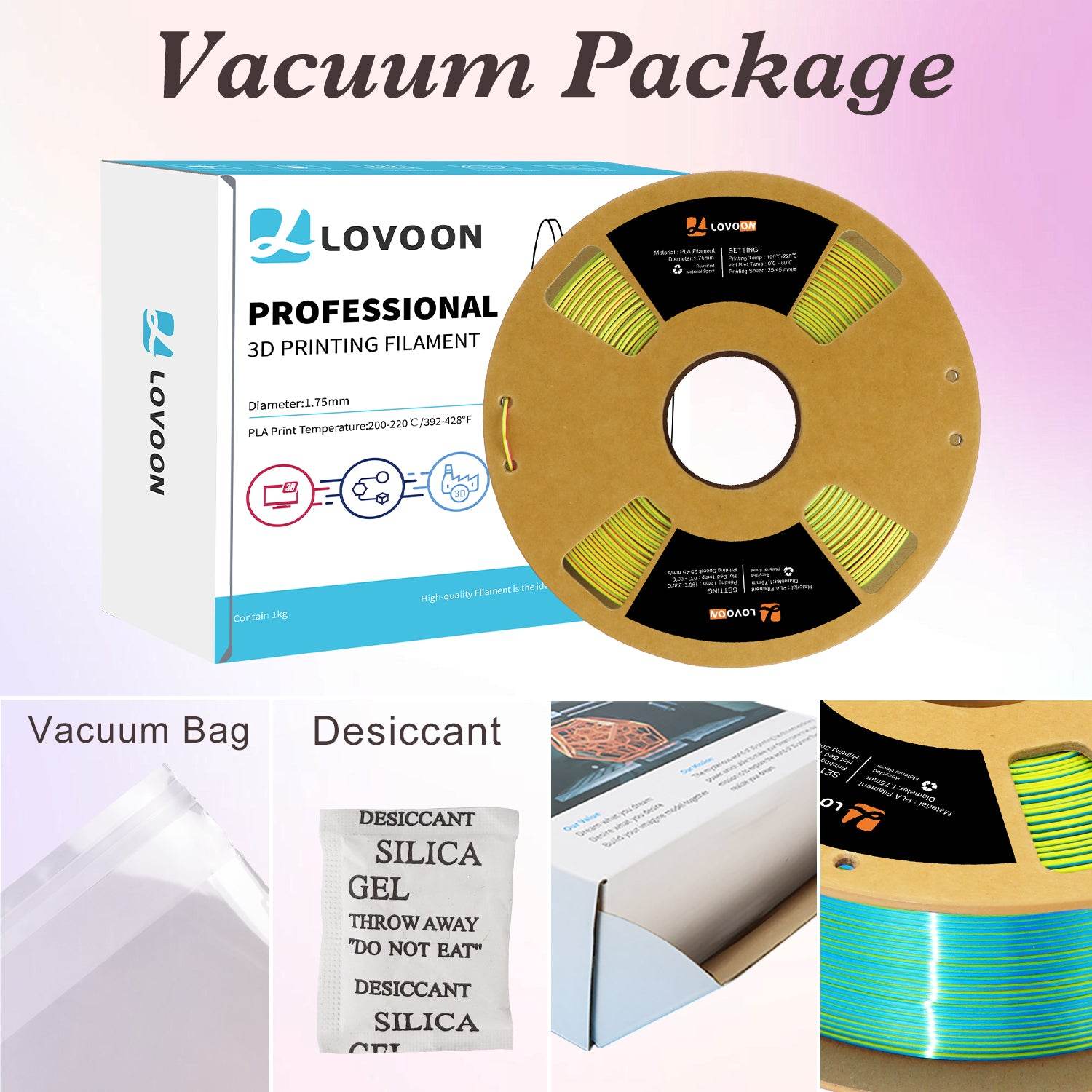 Tricolor Silk PLA Filament Rose Red-Sky Blue-Yellow - Lovoon