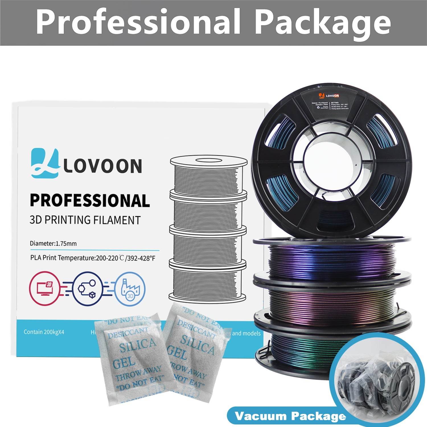 Sparkle PLA Filament Bundle Galaxy Red-Purple-Blue-Green 200g x 4 Spools - Lovoon