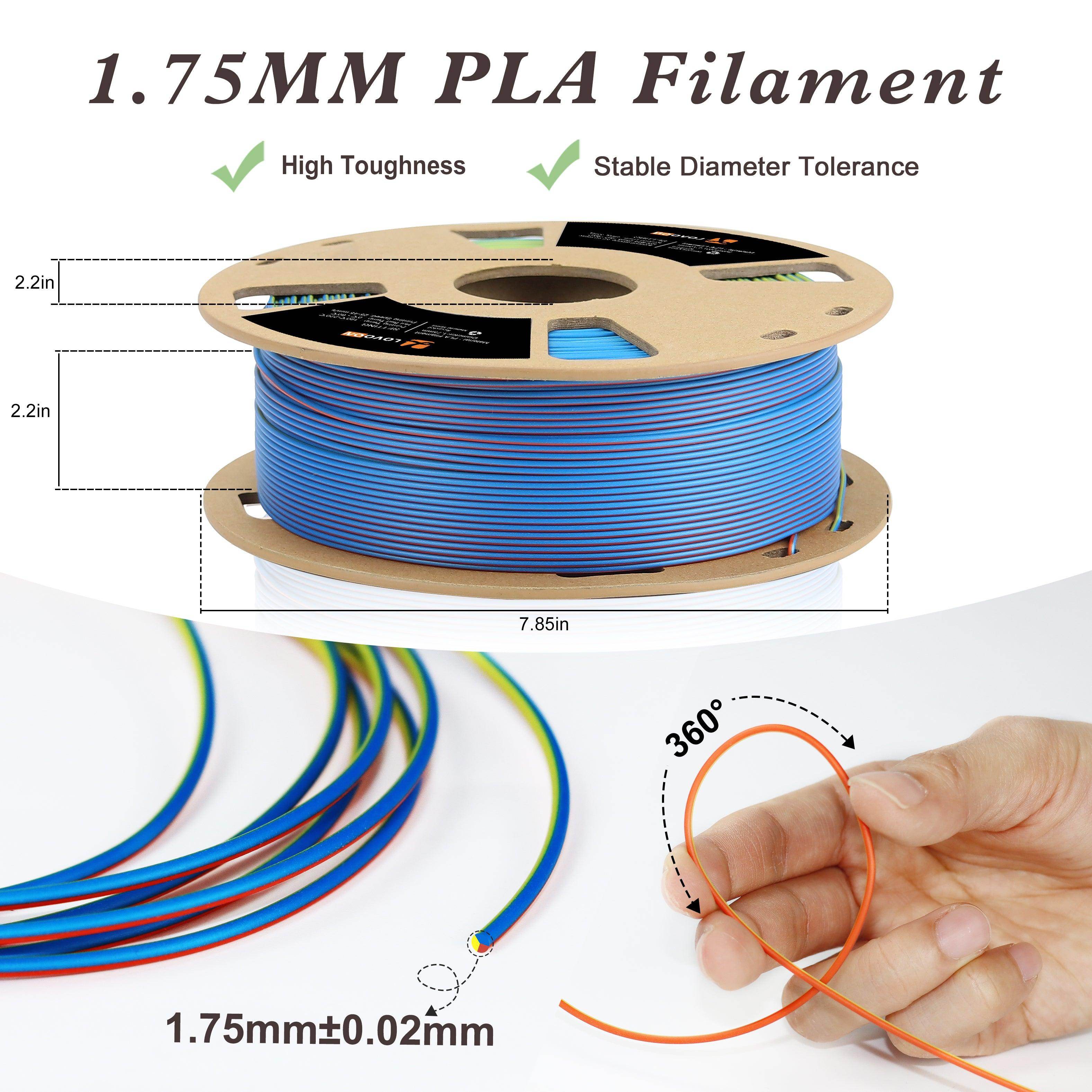 Matte Tricolor PLA Filament Orange-Blue-Yellow - Lovoon