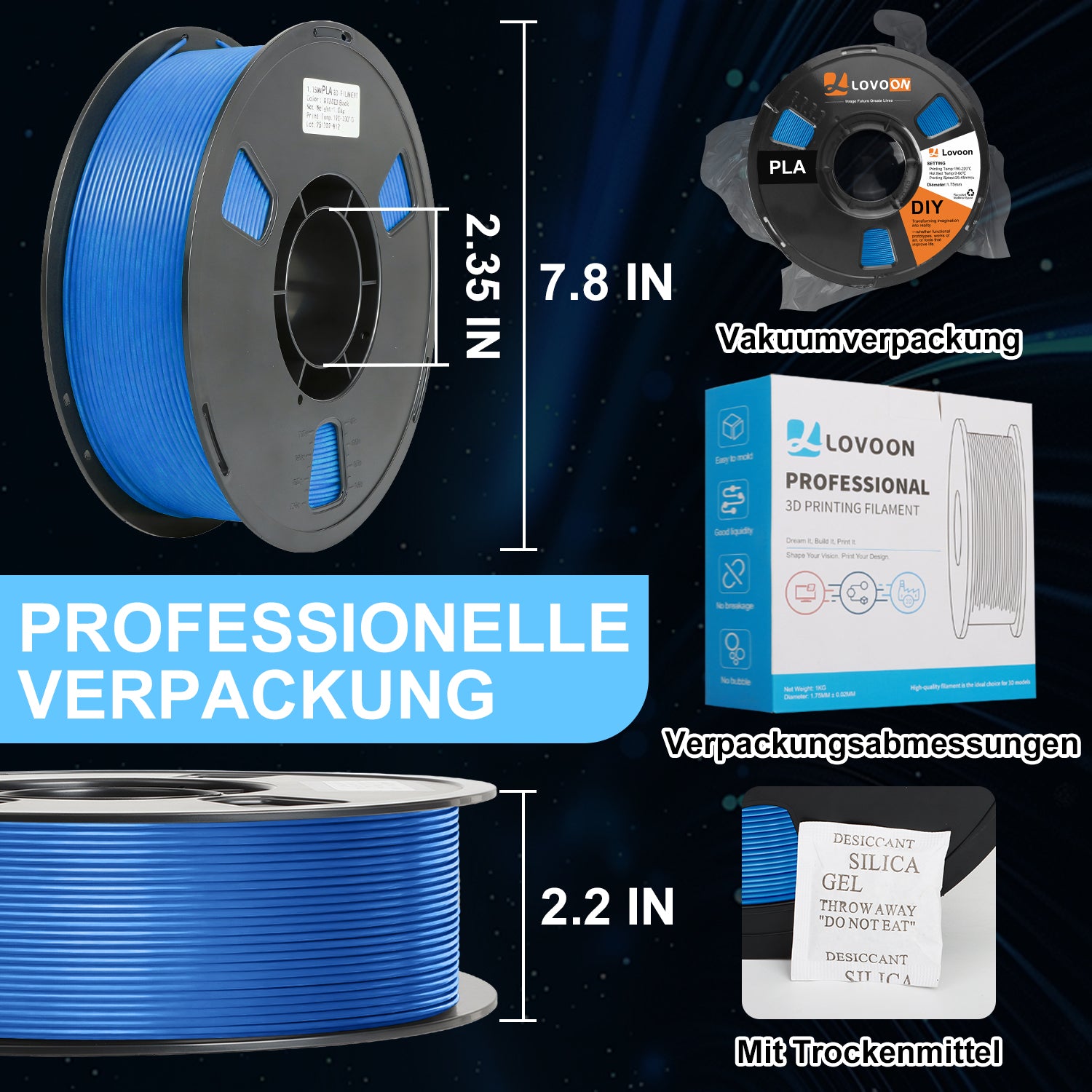 LOVOON PLA Filament Blue 1KG