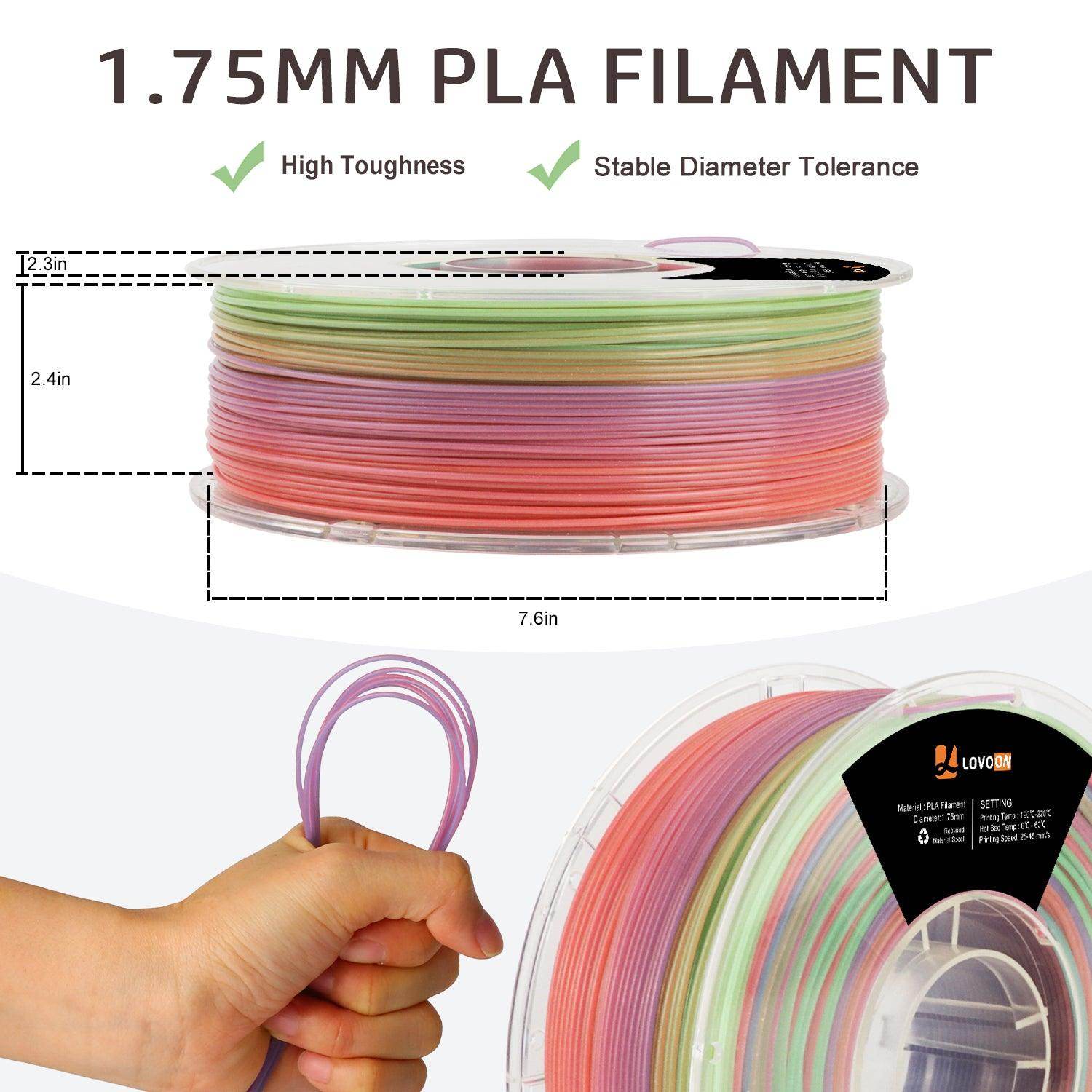 Glow in the Dark Rainbow PLA Filament Purple-Green-Red - Lovoon
