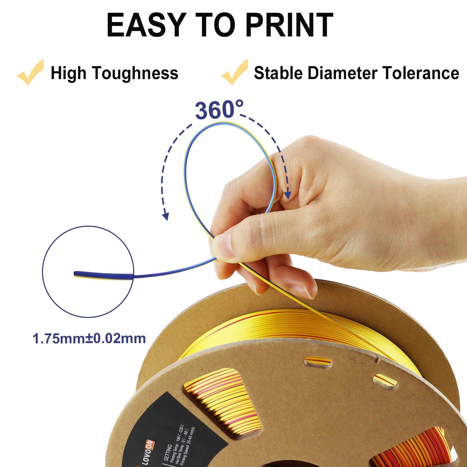 Tricolor Silk PLA Filament Red-Yellow-Blue - Lovoon