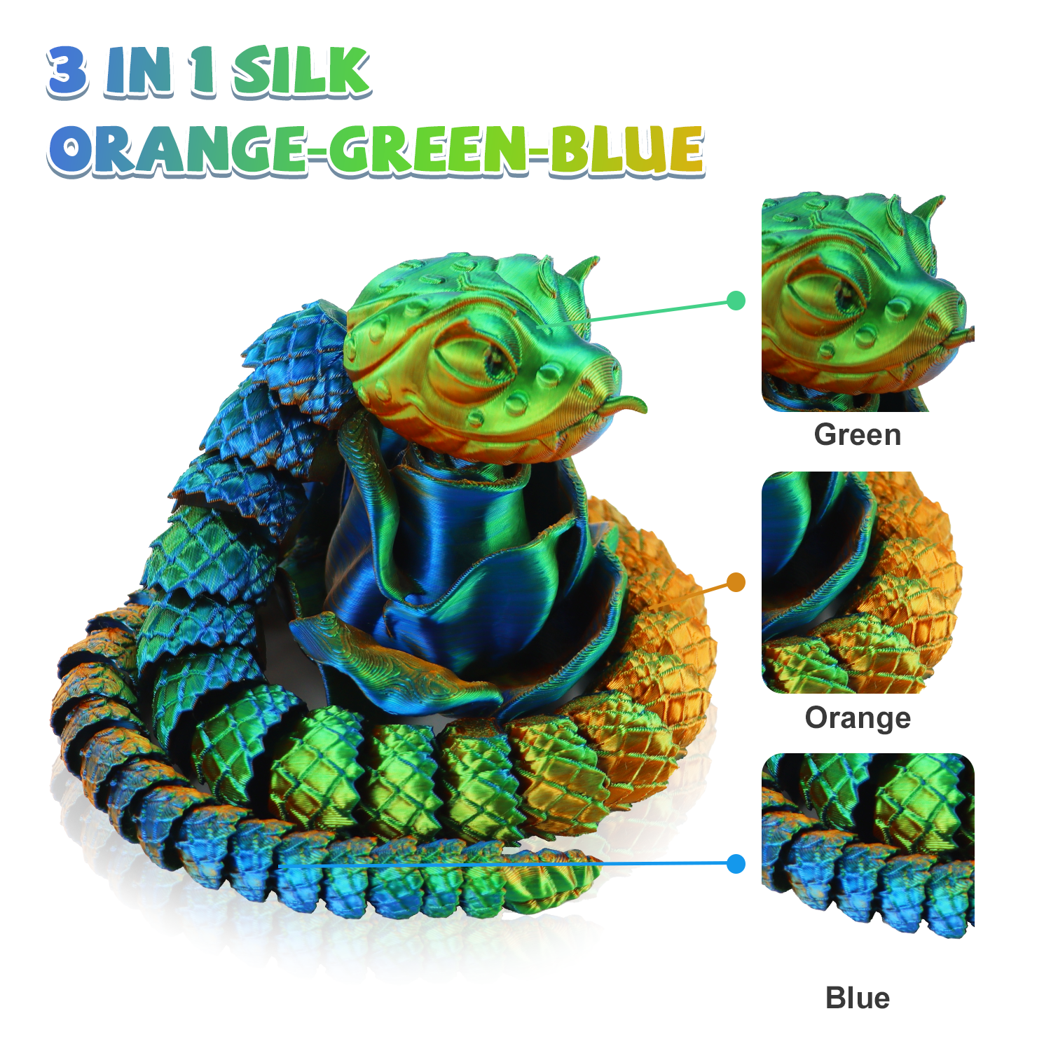 Tricolor Silk PLA Filament Orange-Grün-Blau