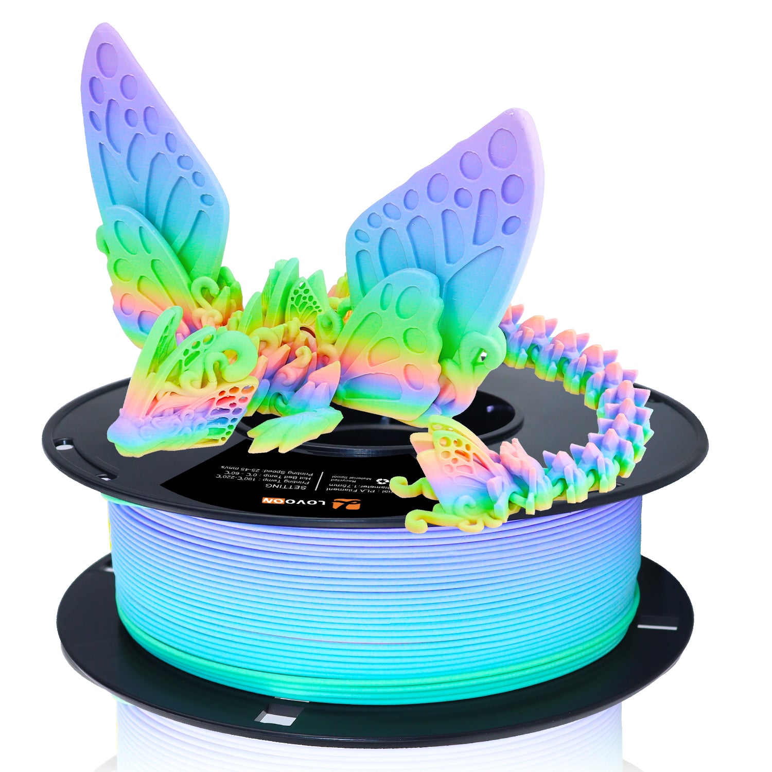 Mattes PLA Filament Farbverlauf Grün-Blau-Lila-Pink-Orange