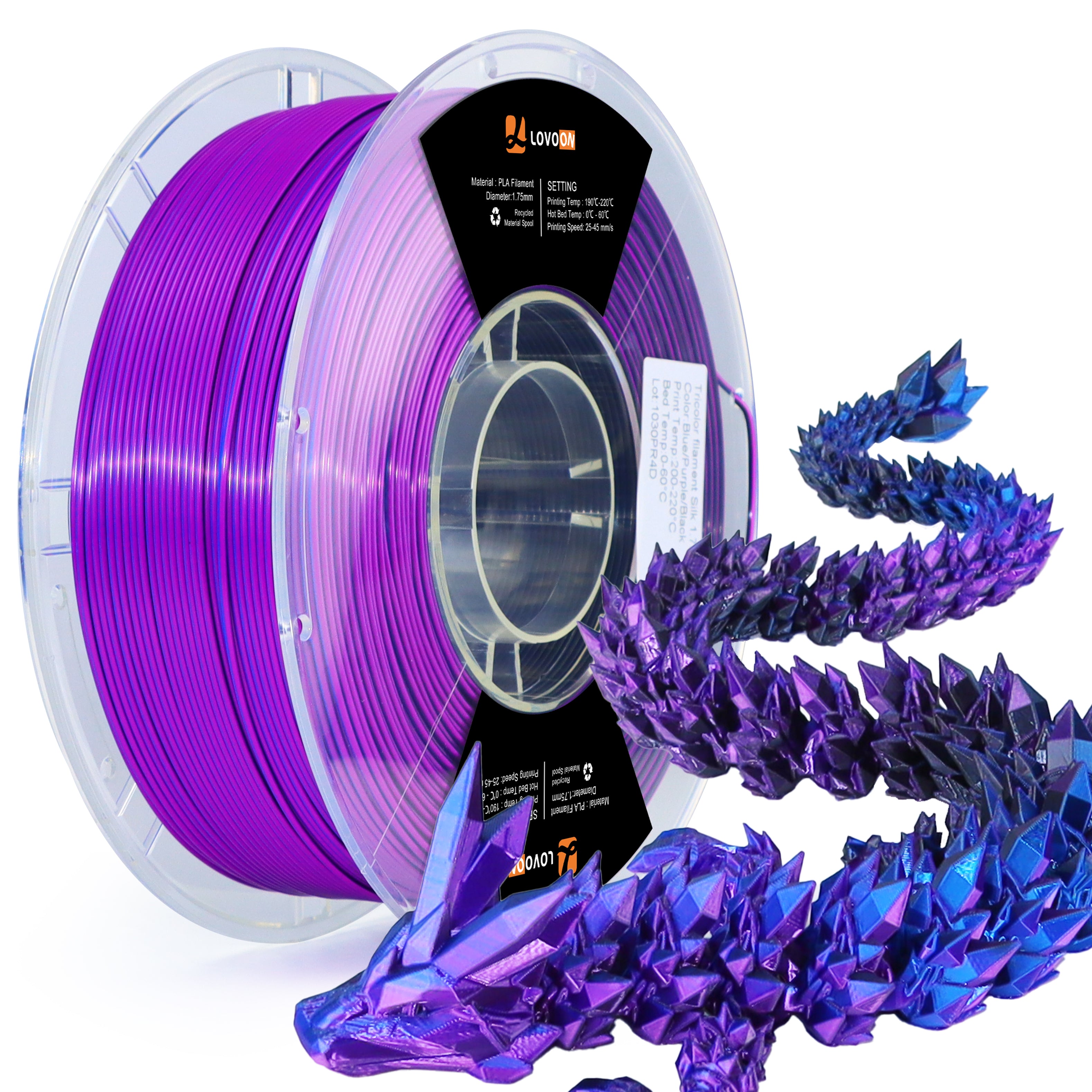 Tricolor Silk PLA Filament Blau-Schwarz-Lila