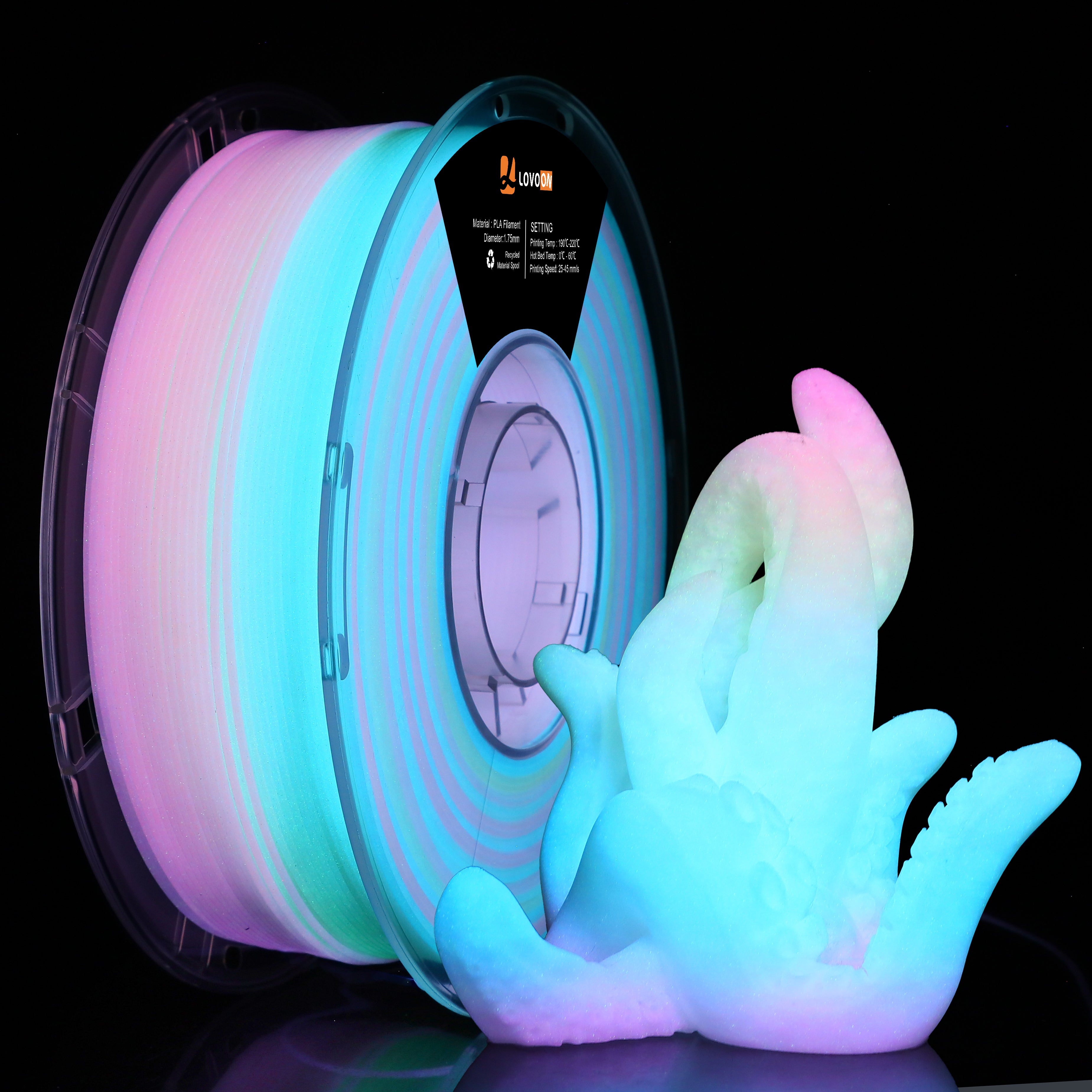Im Dunkeln leuchtendes Regenbogen-PLA-Filament