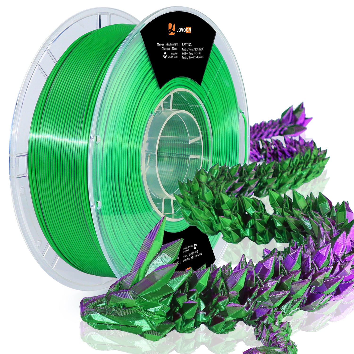 Zweifarbiges Silk PLA Filament Grün-Lila