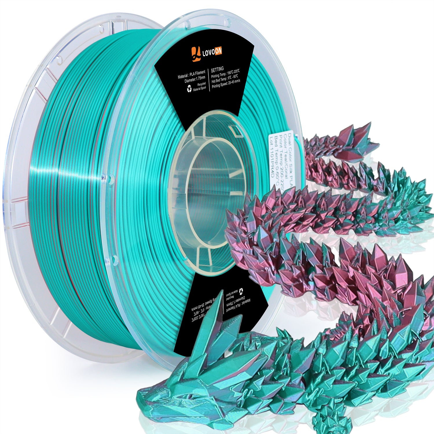 Zweifarbiges Silk PLA Filament Teal-Coral (Blau-Pink)