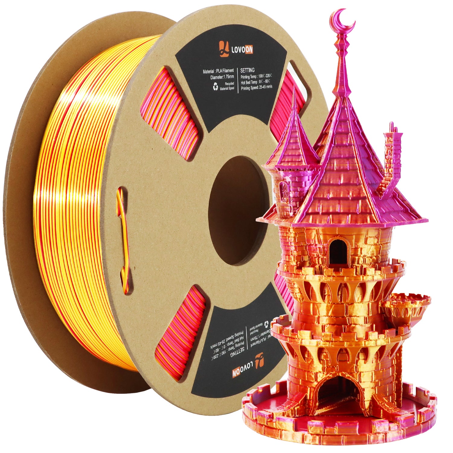 Tricolor Silk PLA Filament Gold-Rot-Violett