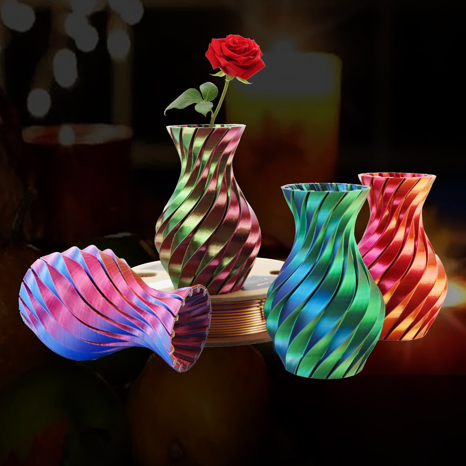 Tricolor Silk PLA Filamentpaket Regenbogen, 200 g x 4 Spulen