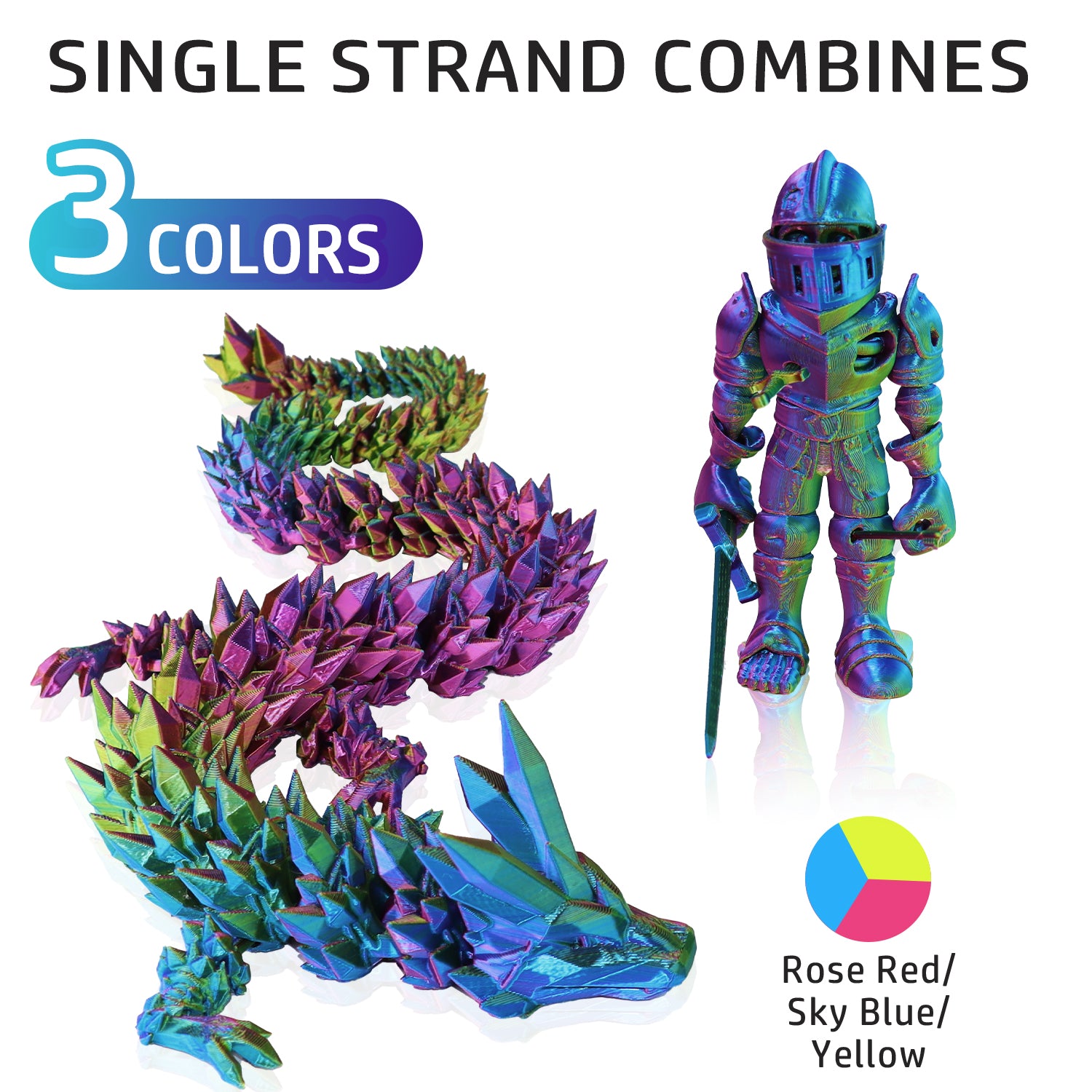 Tricolor Silk PLA Filament Rosarot-Himmelblau-Gelb