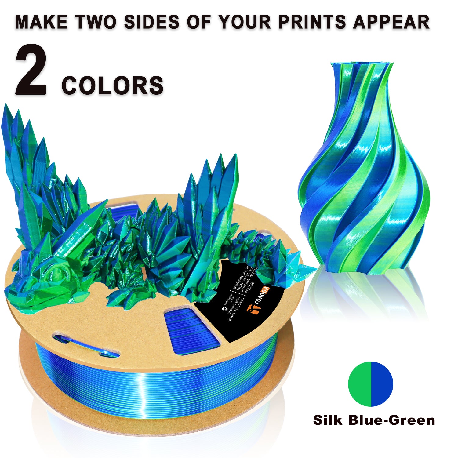 Zweifarbiges Silk PLA Filament Blau-Grün