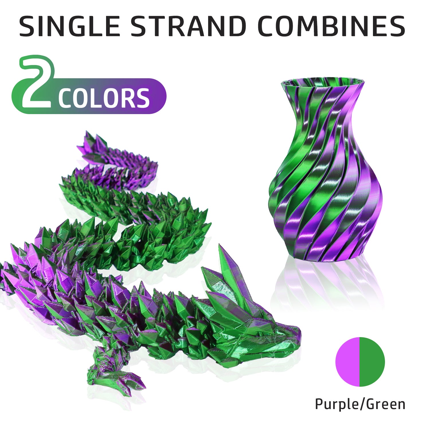 Zweifarbiges Silk PLA Filament Grün-Lila