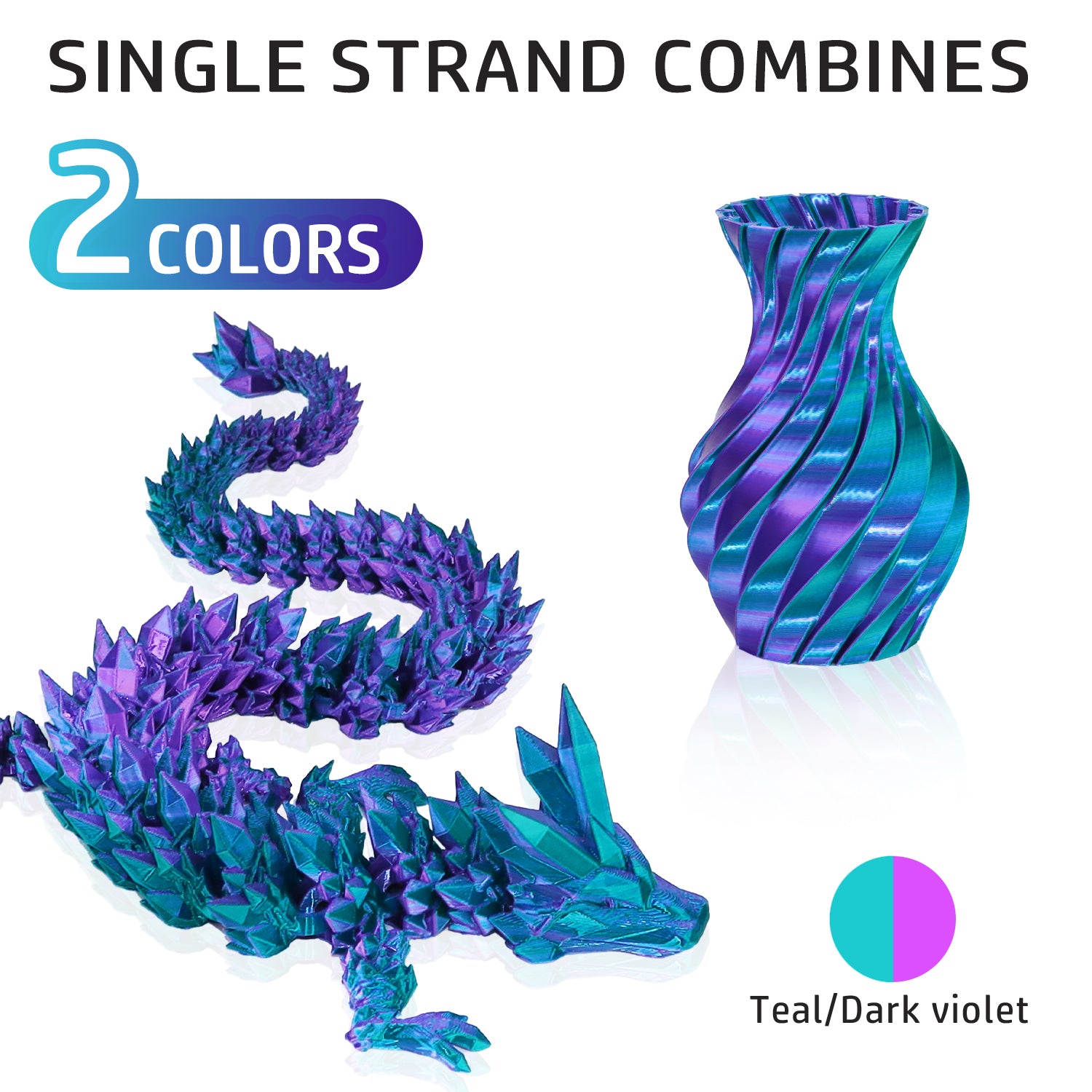 Zweifarbiges Silk PLA Filament Teal-Dark Violet (Blau-Lila)