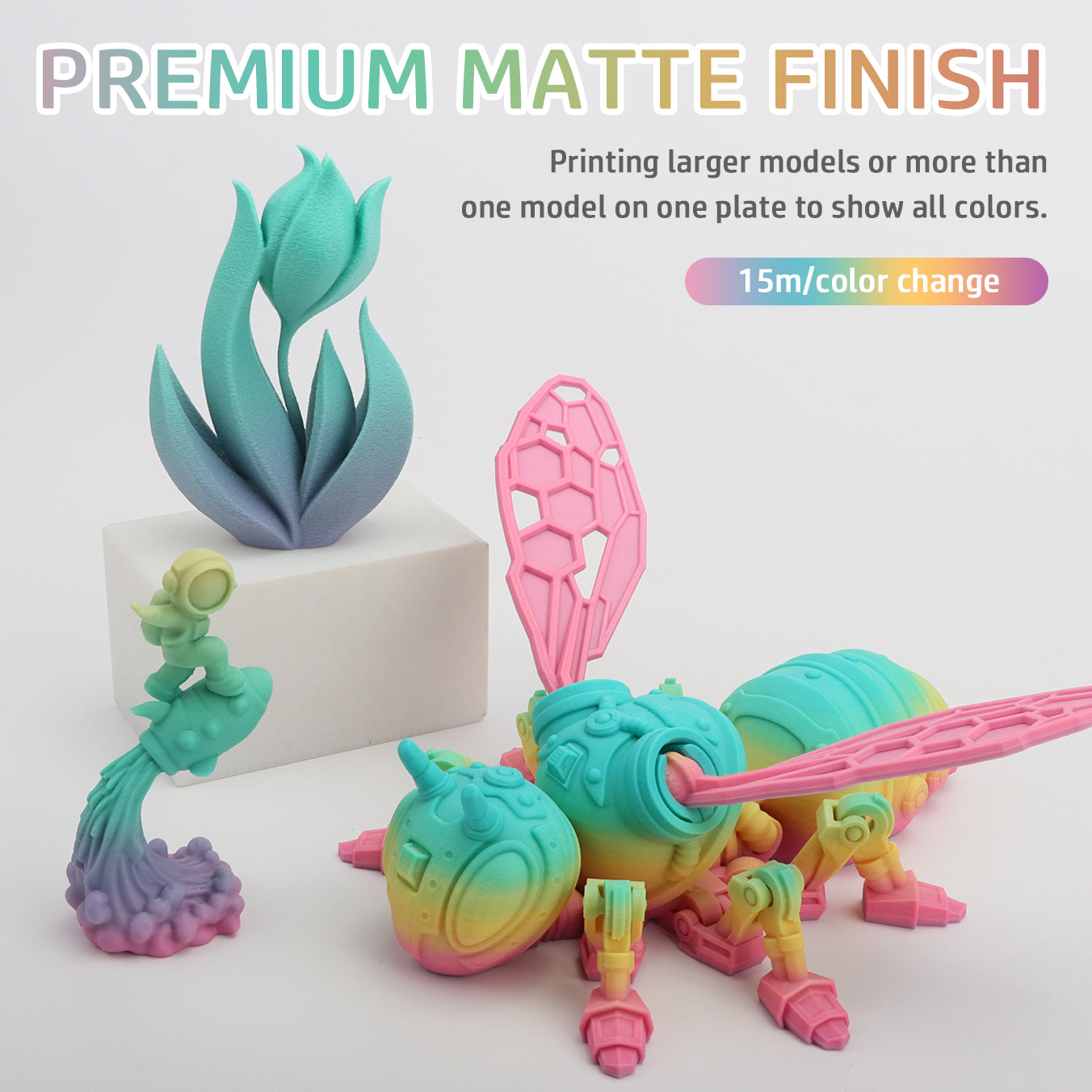 Mattes PLA Filament Macaron Farbverlauf Lila-Pink / Grün-Blau / Gelb