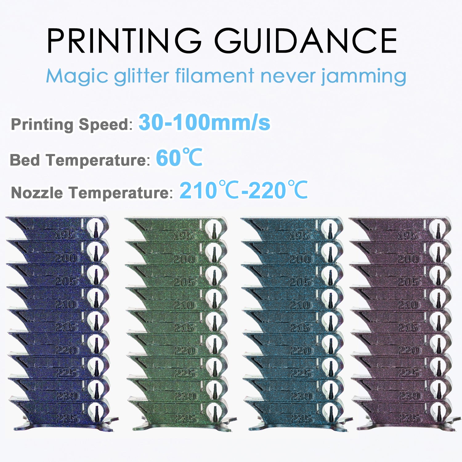 Sparkle PLA Filament Bundle Galaxy Red-Purple-Blue-Green 200g x 4 Spools