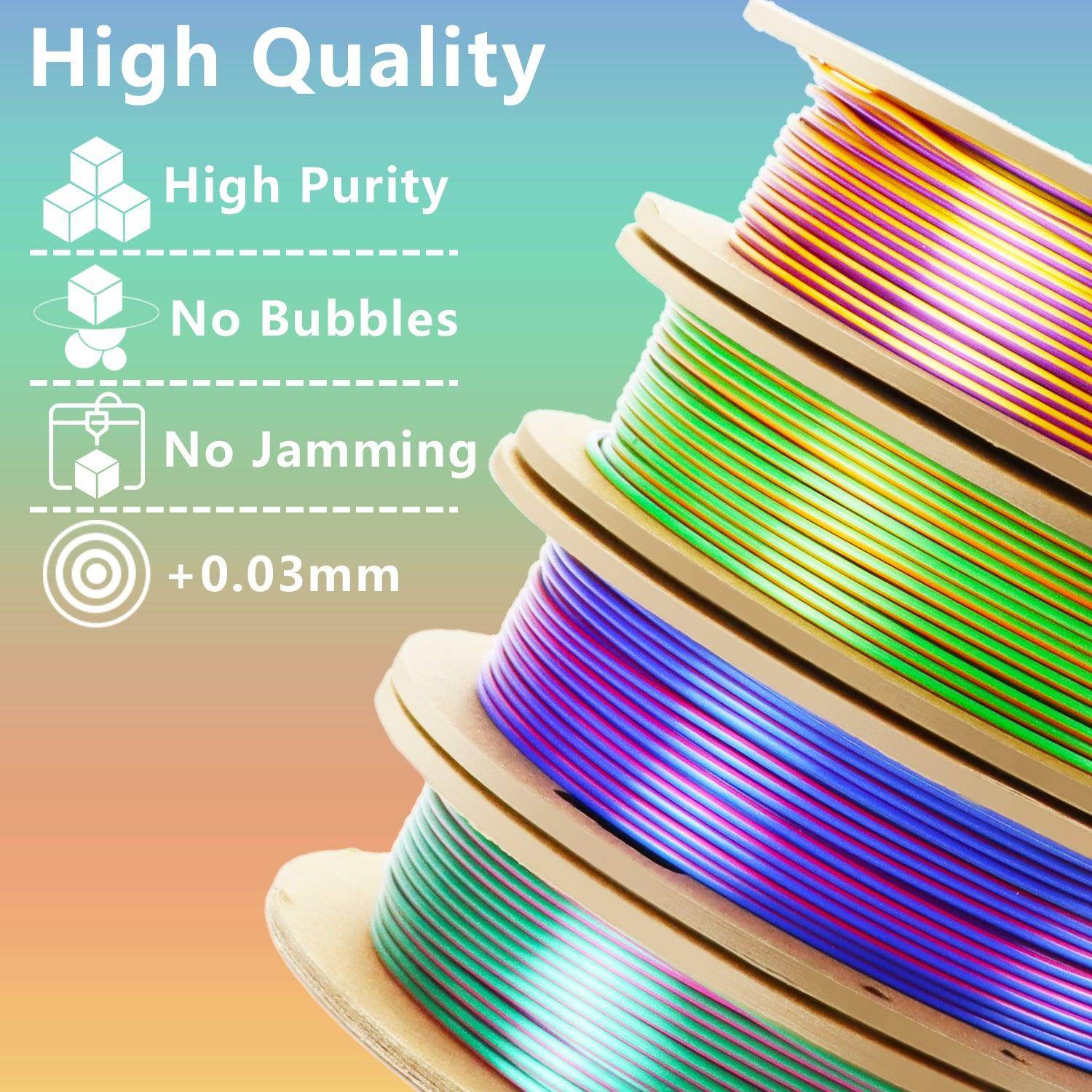 Tricolor Silk PLA Filament Bundle Rainbow, 200g x 4 Spools - Lovoon