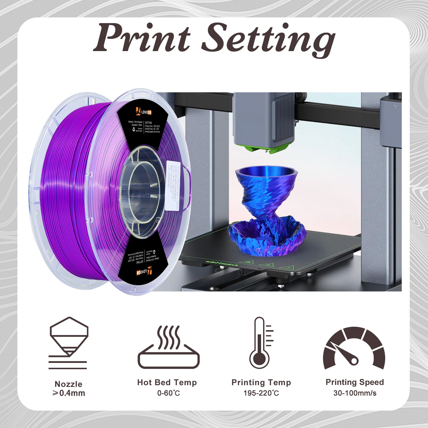 Tricolor Silk PLA Filament Blau-Schwarz-Lila