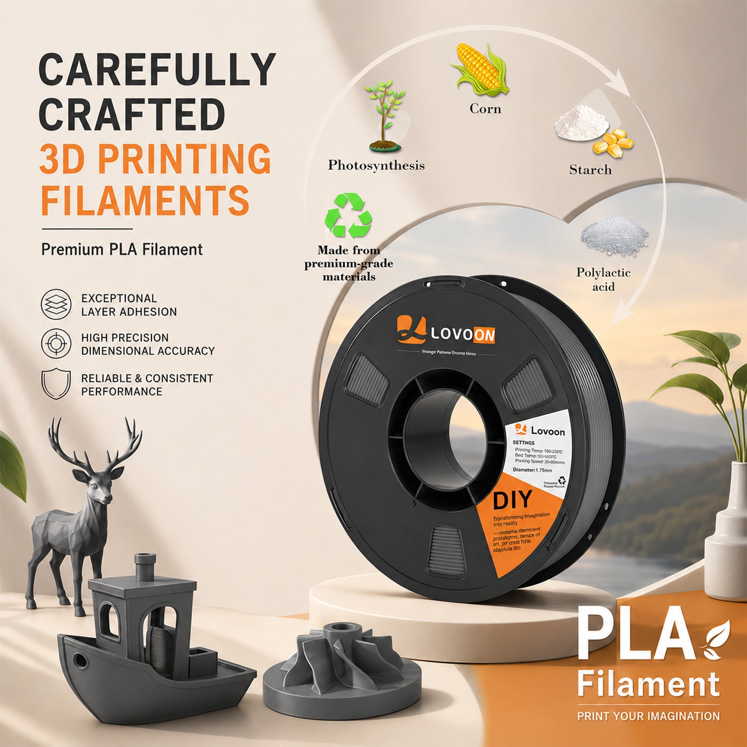 LOVOON PLA Filament 1kg- Dark Grey