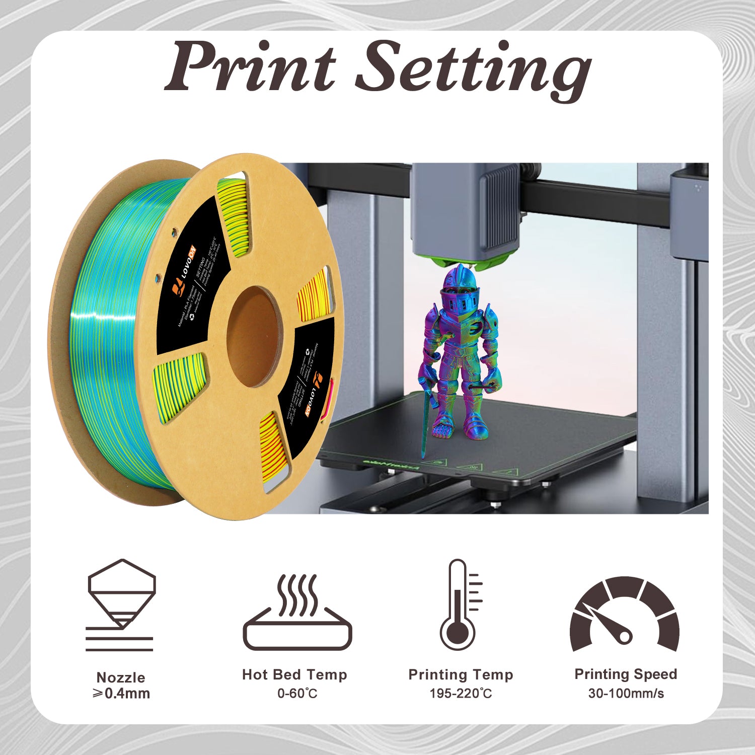 Tricolor Silk PLA Filament Rosarot-Himmelblau-Gelb