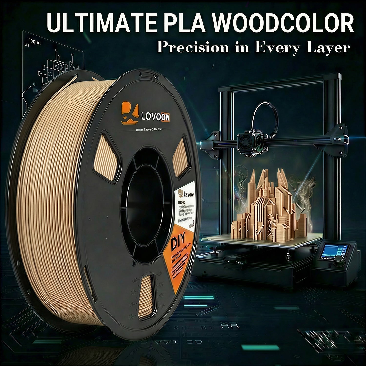 LOVOON PLA Filament 1KG-Wood Color
