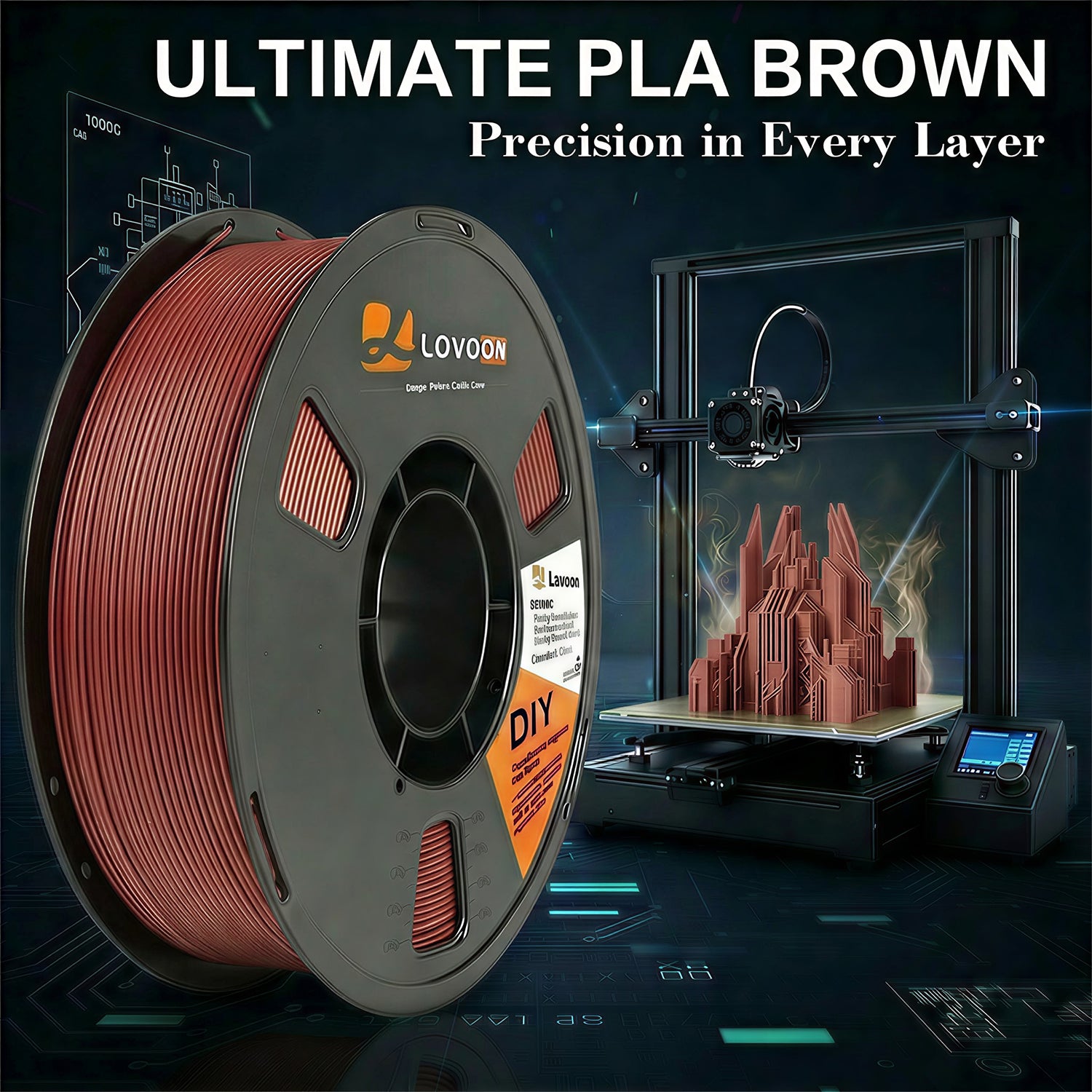 LOVOON PLA 3D Printer Filament-Brown