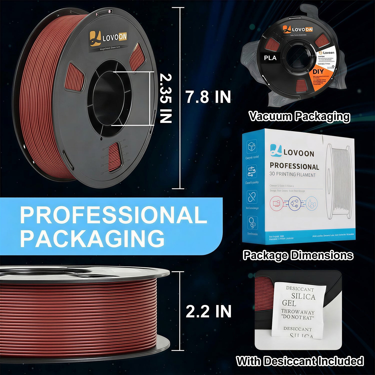 LOVOON PLA 3D Printer Filament-Brown