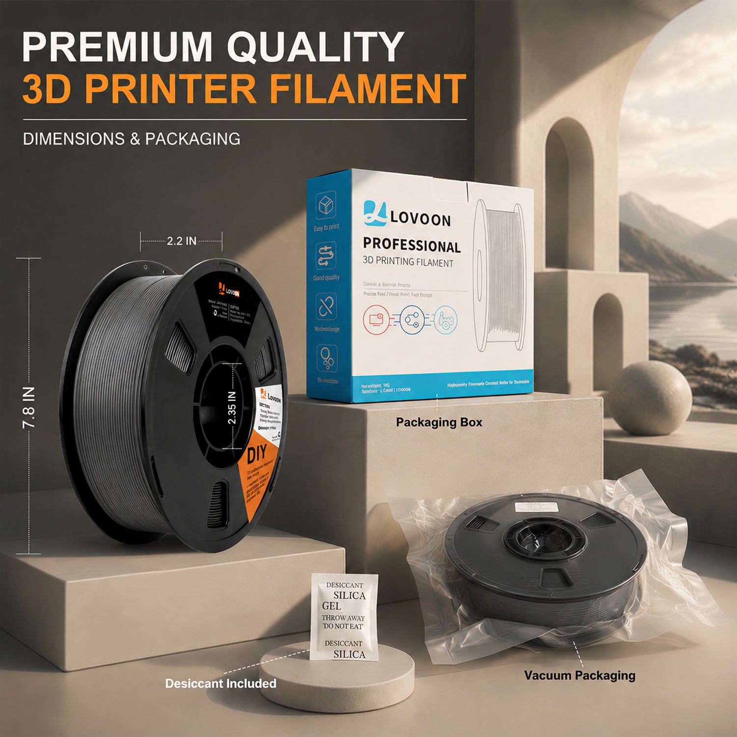LOVOON PLA Filament 1kg- Dark Grey