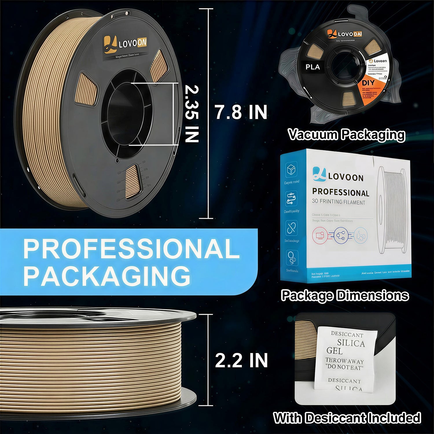 LOVOON PLA Filament 1KG-Wood Color