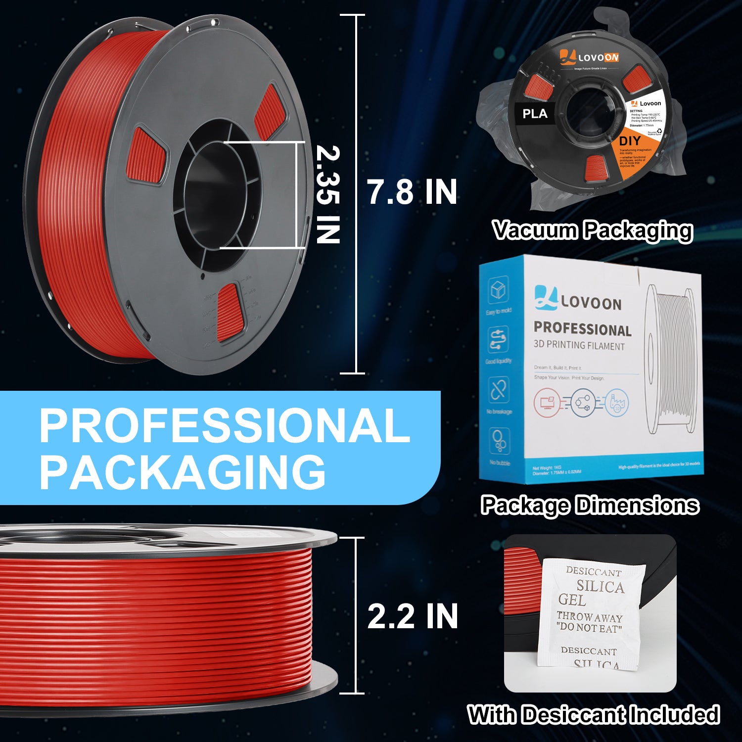 LOVOON PLA Filament Red 1KG