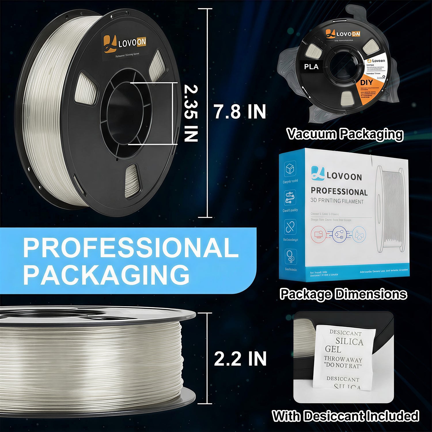 LOVOON PLA 3D Printer Filament 1kg-Transparent