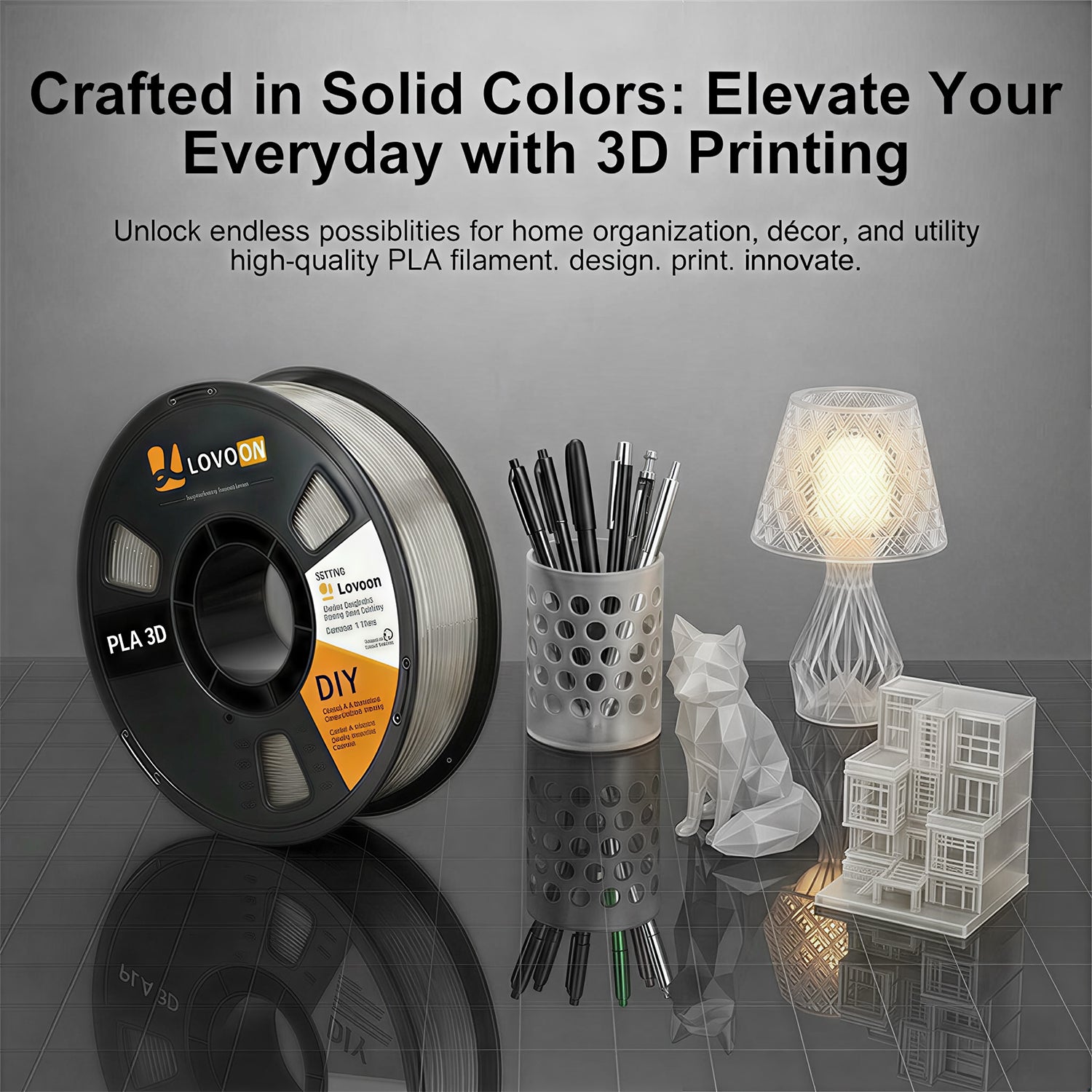 LOVOON PLA 3D Printer Filament 1kg-Transparent